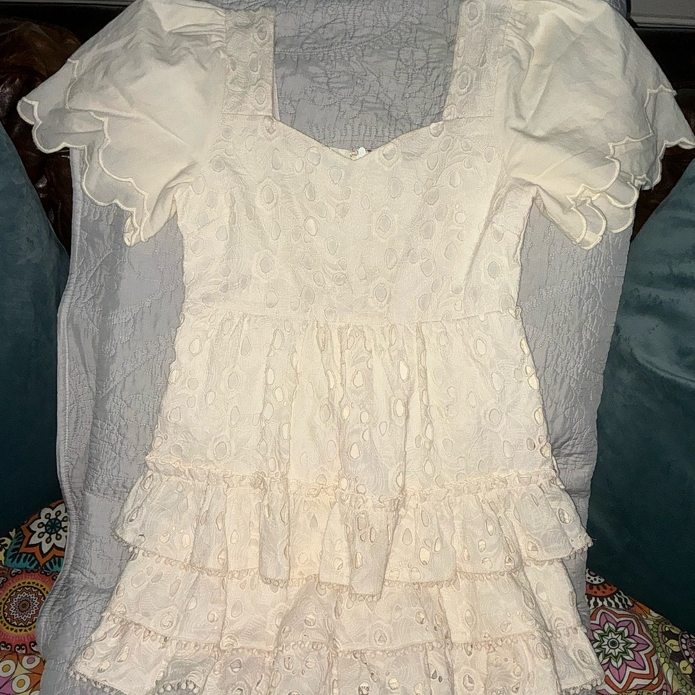 Versona cream eyelet mini dress